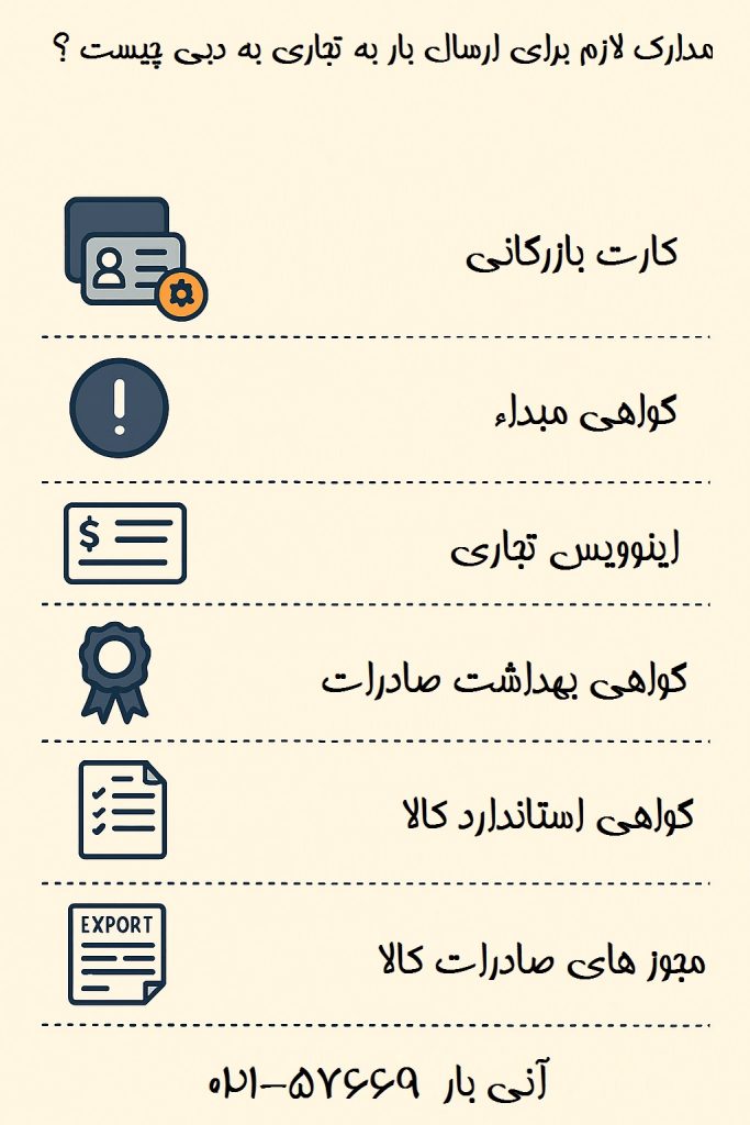 مدارک صادرات بار تجاری به دبی